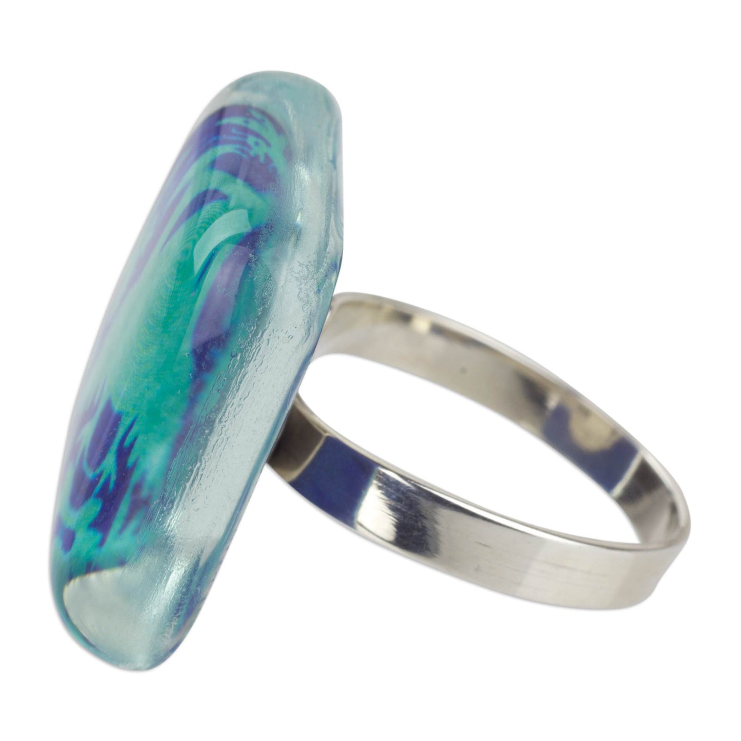 'Blue Tenango' Art Glass & Silver Ring