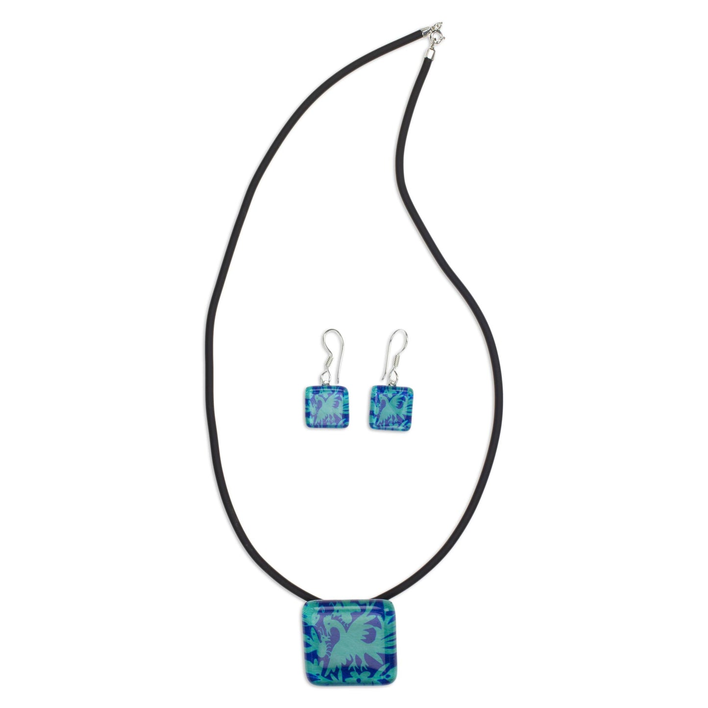 'Blue Tenango' Artisan Crafted Art Glass Jewelry Set