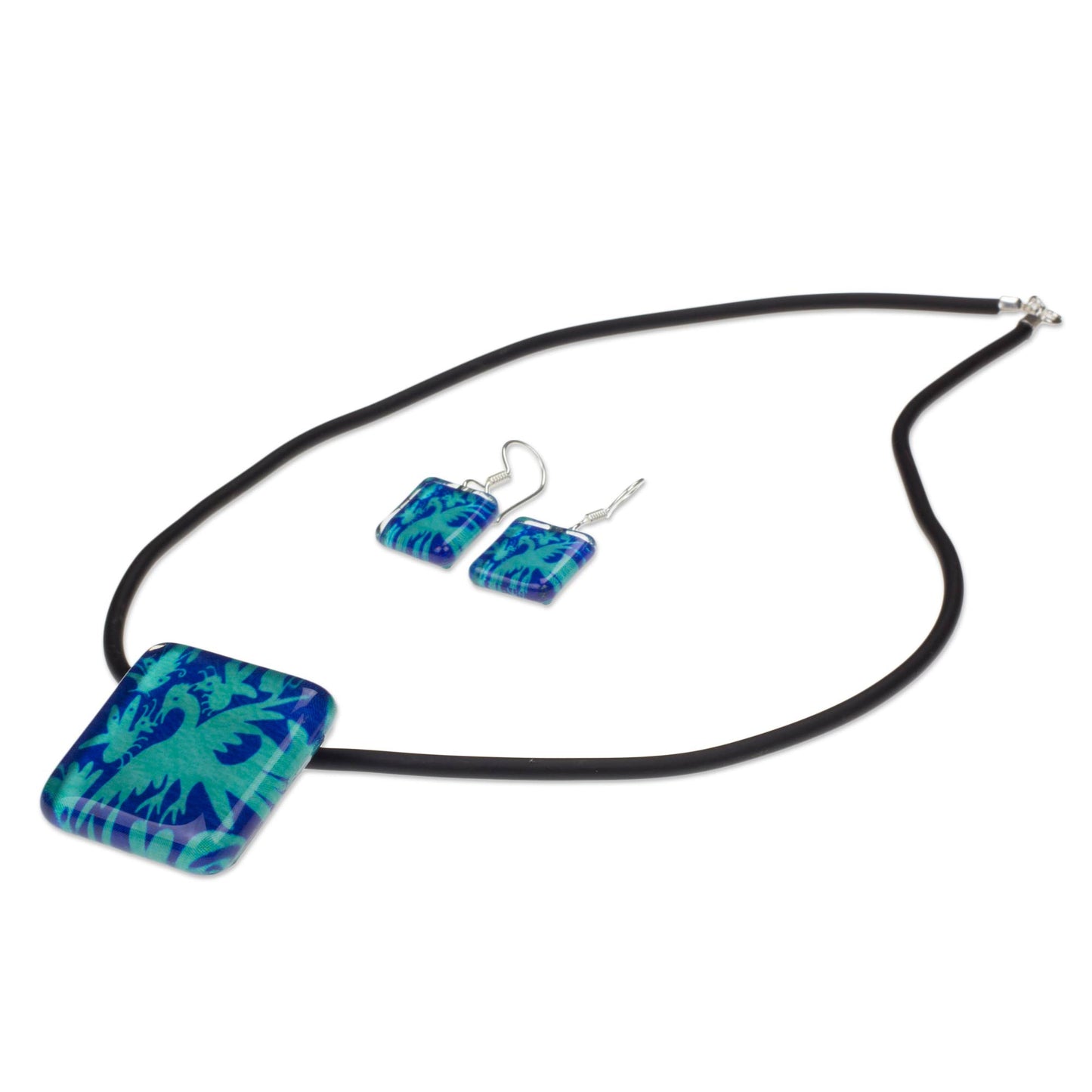 'Blue Tenango' Artisan Crafted Art Glass Jewelry Set