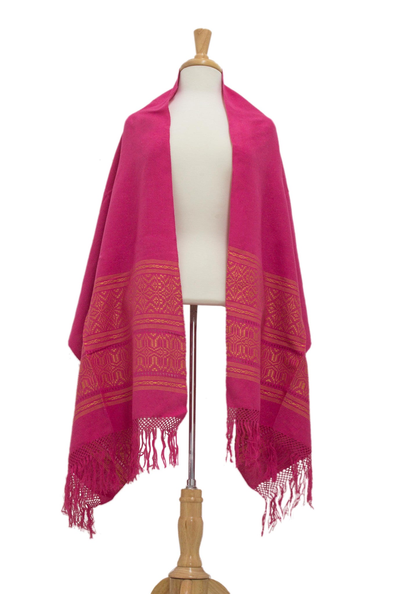 Zapotec cotton rebozo shawl, 'Coral Zapotec Treasures'