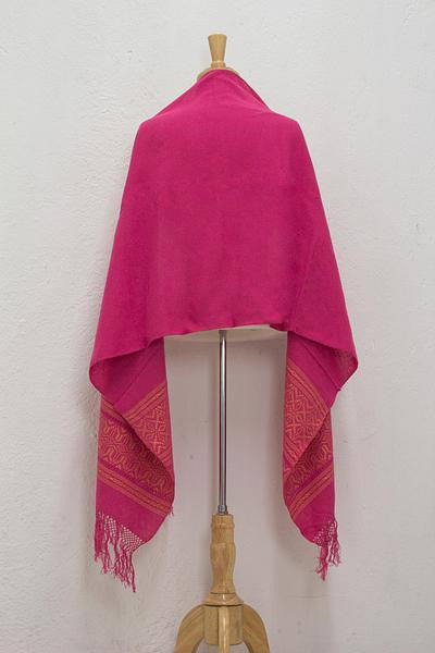 Zapotec cotton rebozo shawl, 'Coral Zapotec Treasures'