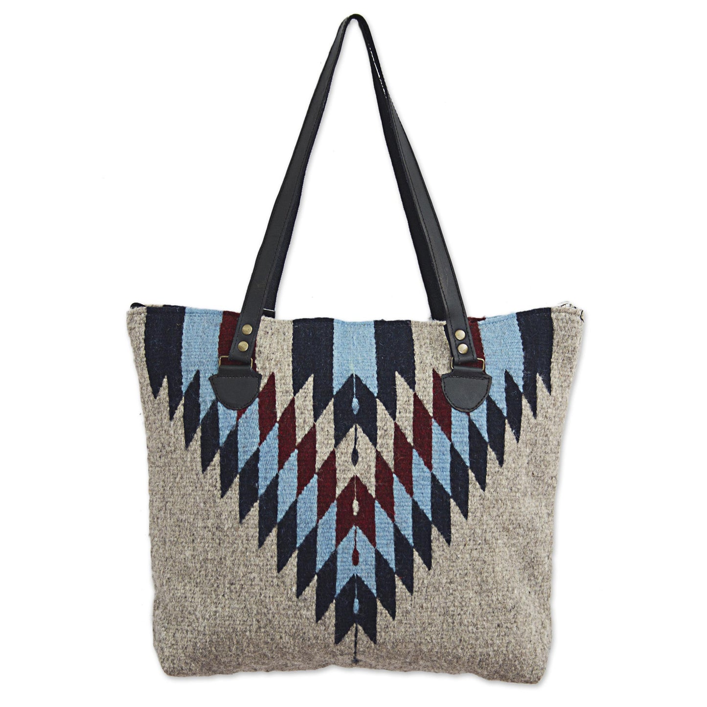 'Diamond Bliss' Wool Shoulder Bag with Geometric Diamond Pattern and Leather