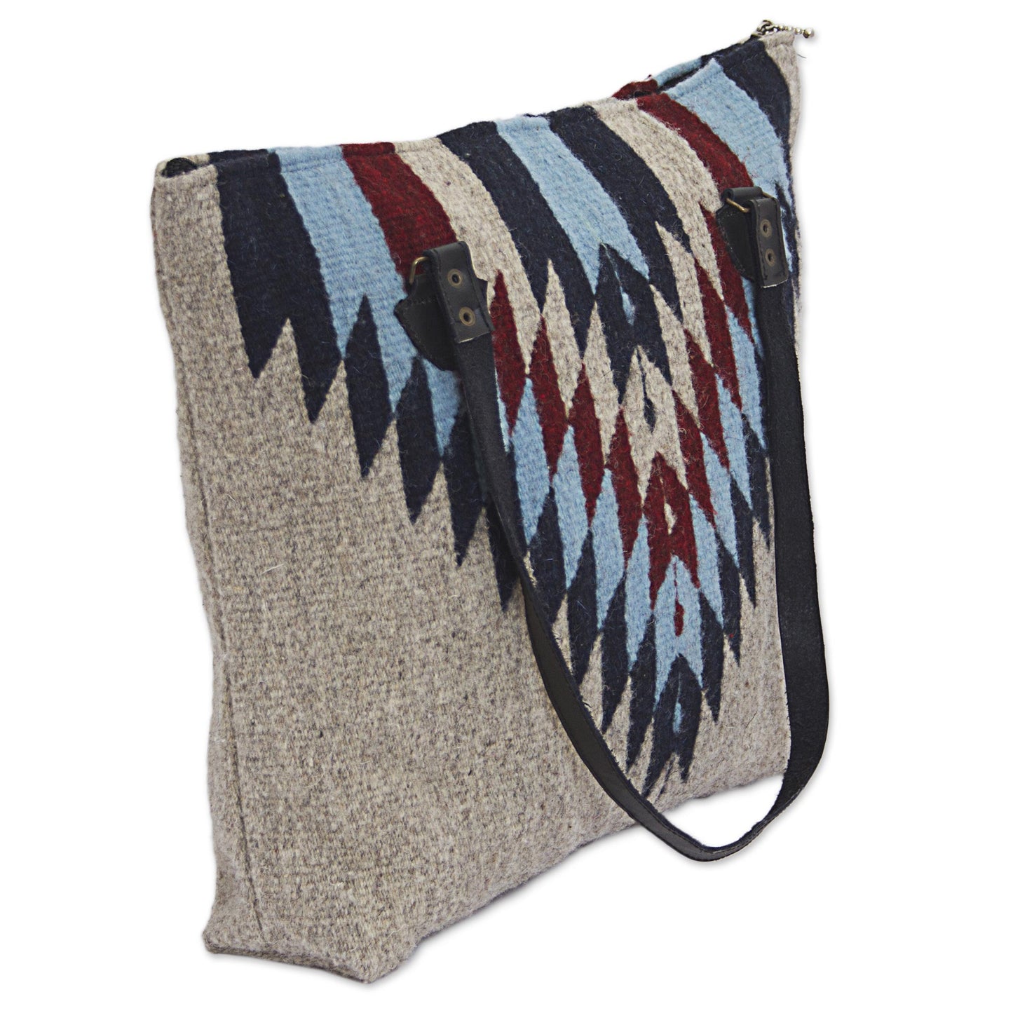 'Diamond Bliss' Wool Shoulder Bag with Geometric Diamond Pattern and Leather