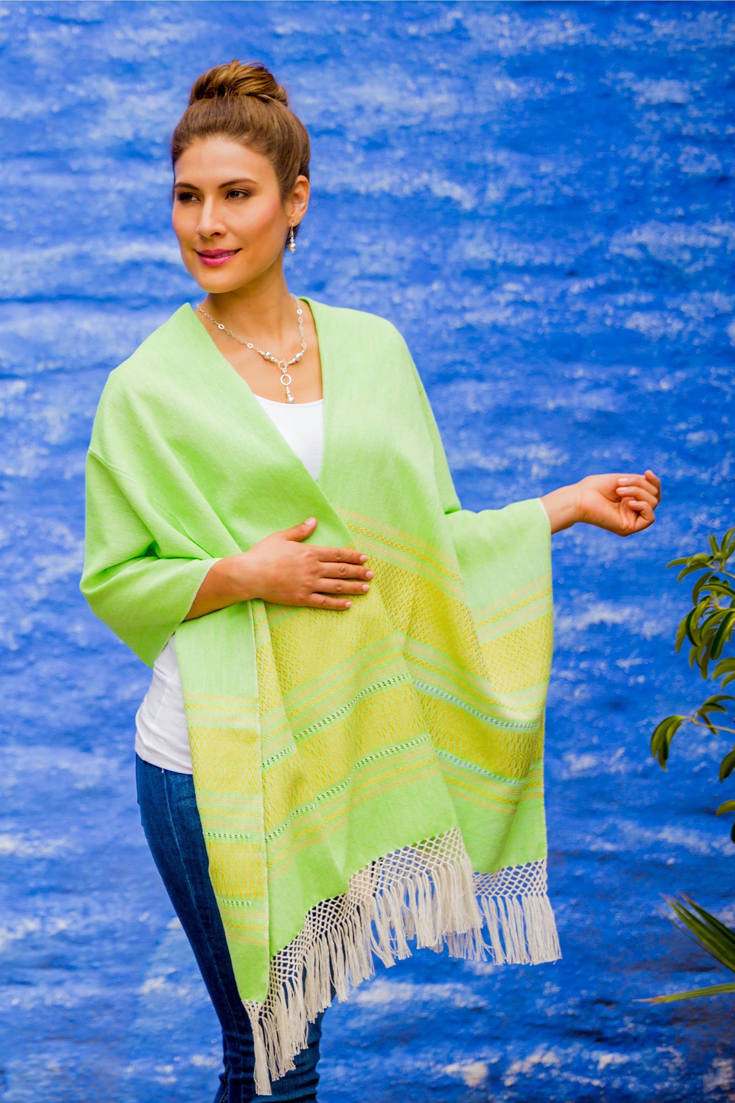 Zapotec Cotton Rebozo Shawl 'Golden Meadow'