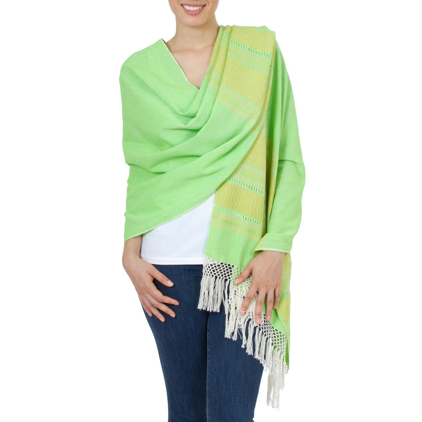 Zapotec Cotton Rebozo Shawl 'Golden Meadow'