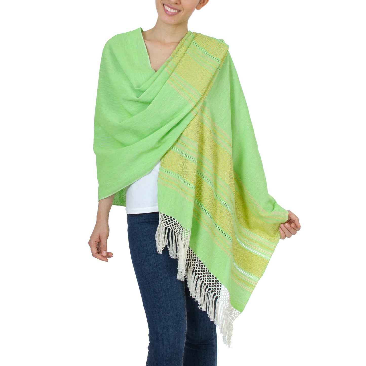 Zapotec Cotton Rebozo Shawl 'Golden Meadow'