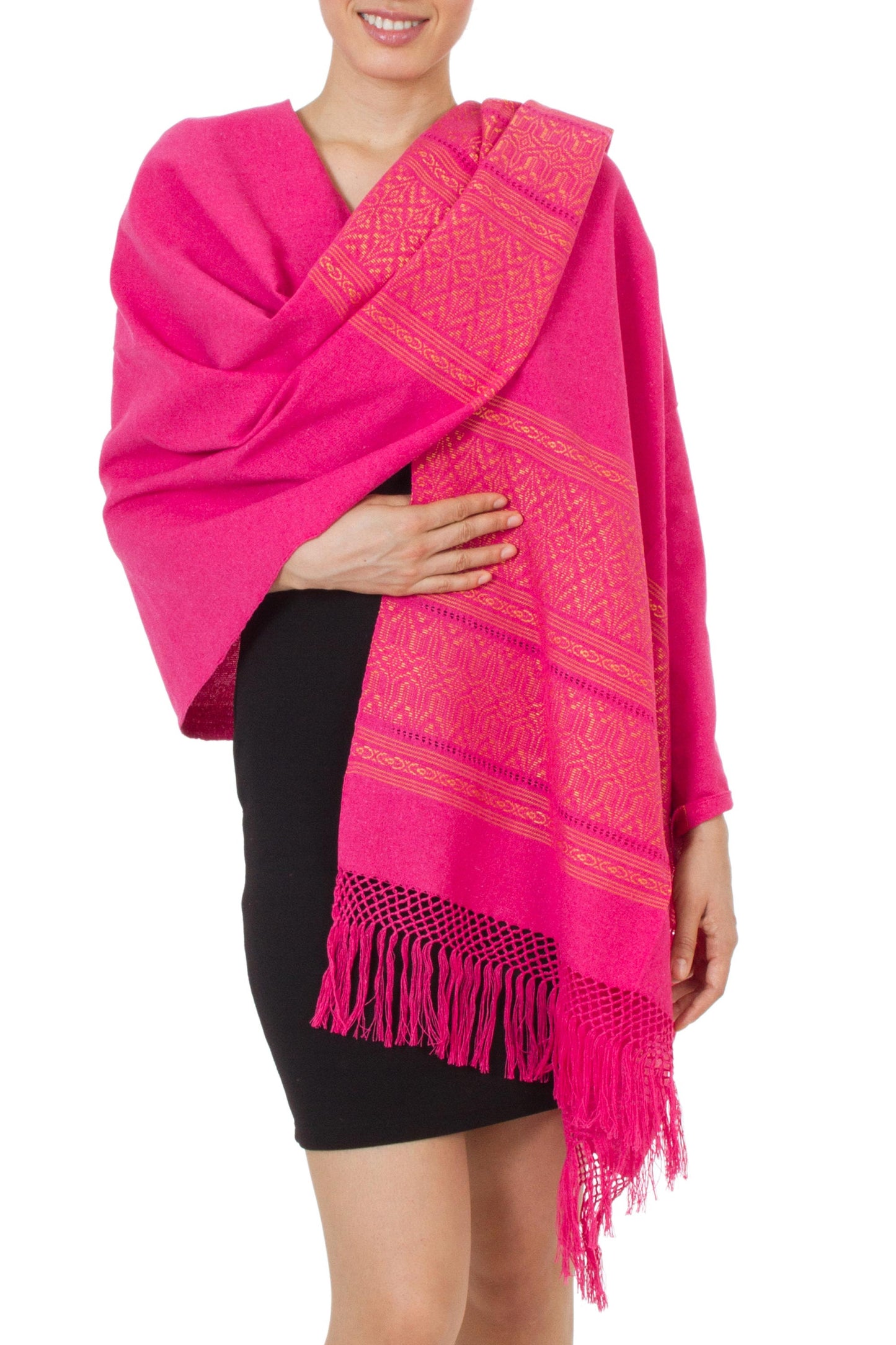Zapotec cotton rebozo shawl, 'Coral Zapotec Treasures'