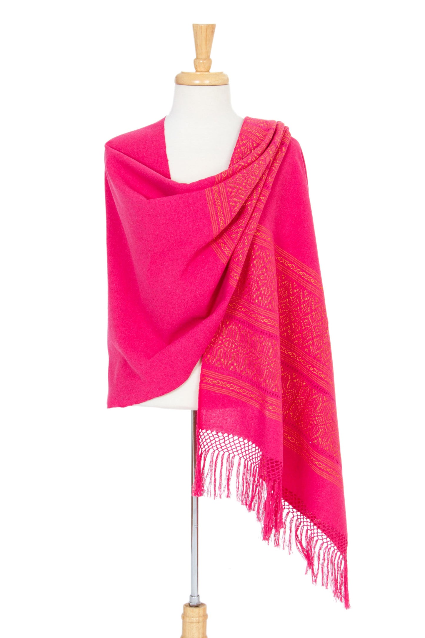 Zapotec cotton rebozo shawl, 'Coral Zapotec Treasures'