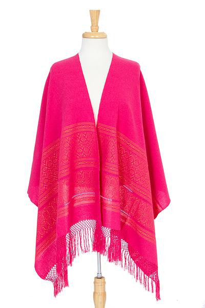 Zapotec cotton rebozo shawl, 'Coral Zapotec Treasures'