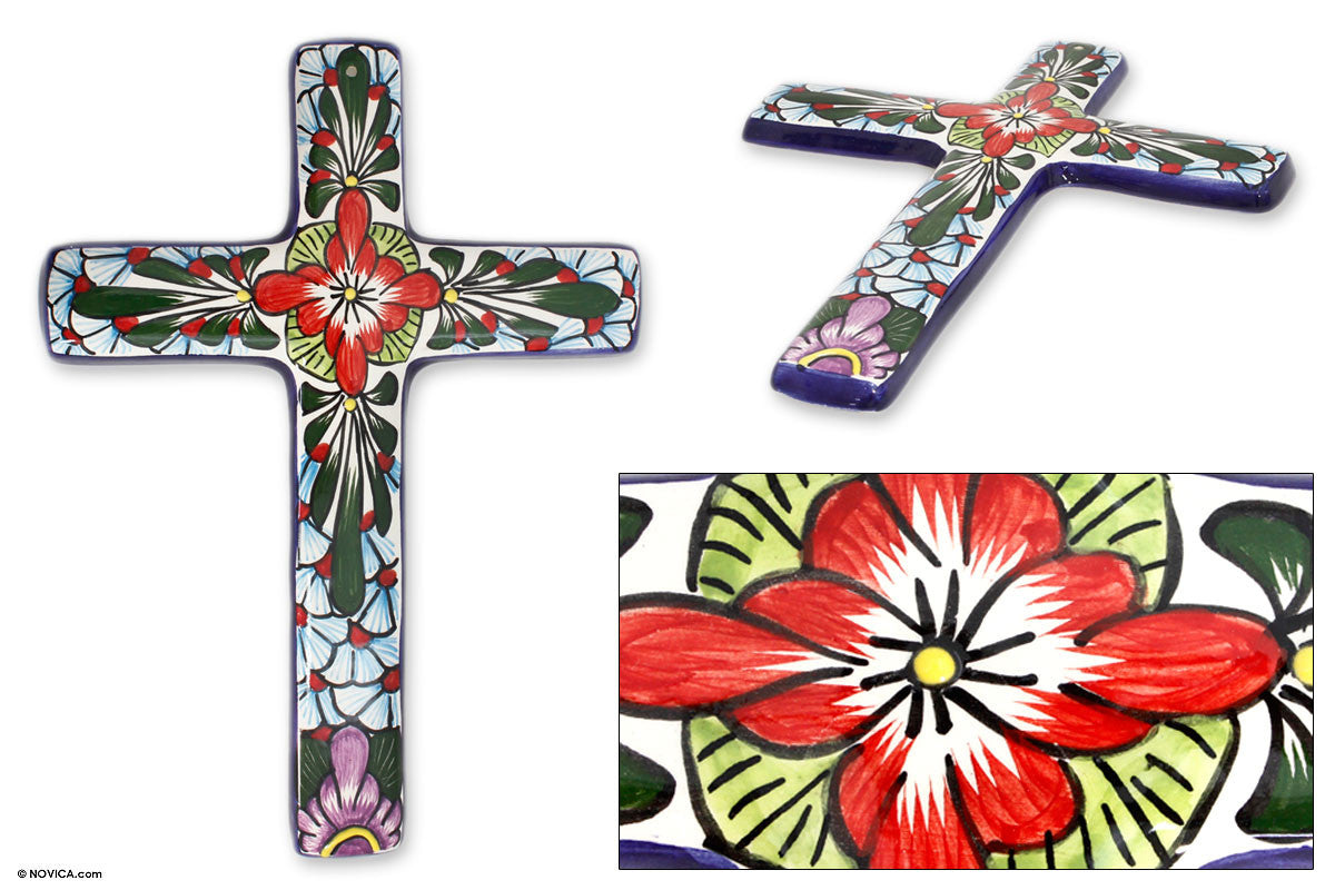Ceramic cross 'Jerusalem Rose'