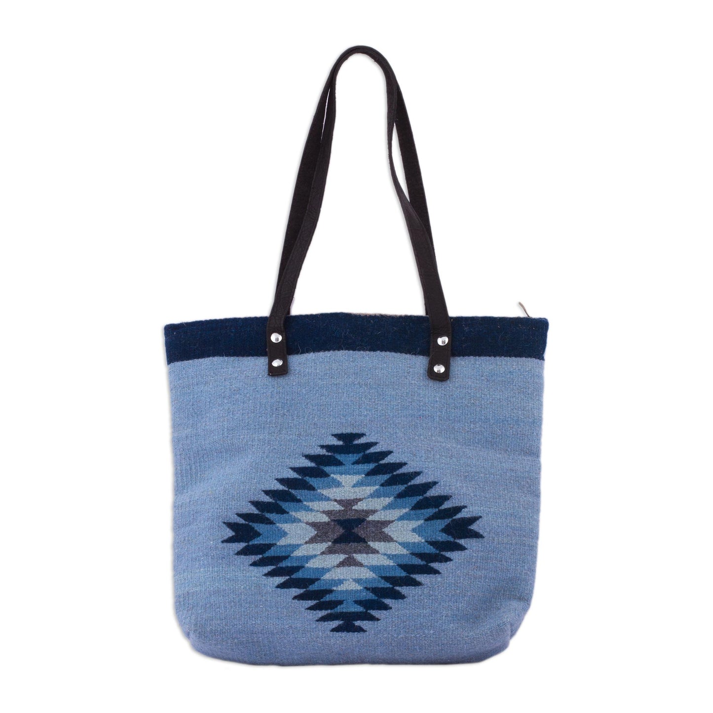 'Mexican Sky' Blue Wool and Leather Accent Tote Handbag