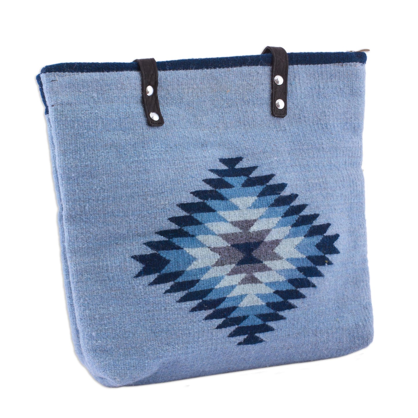'Mexican Sky' Blue Wool and Leather Accent Tote Handbag