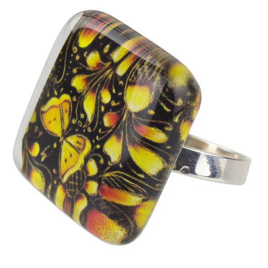 'Michoacan Wonder' Hand Crafted Art Glass Silver Ring