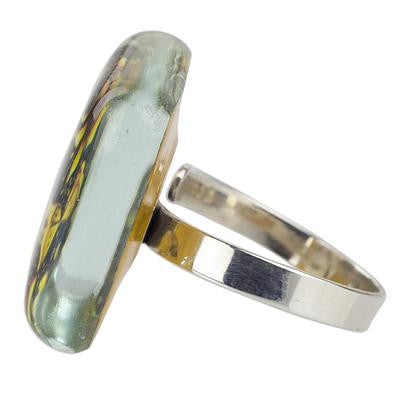 'Michoacan Wonder' Hand Crafted Art Glass Silver Ring