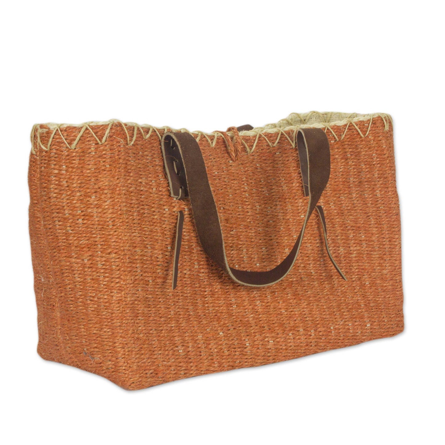 'Milagros Chumuyche' Hand Woven Orange Agave Hand Bag with Leather Handles