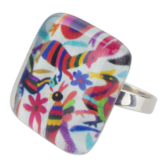 'Otomi Fantasy' Multicolor Art Glass Cocktail Ring