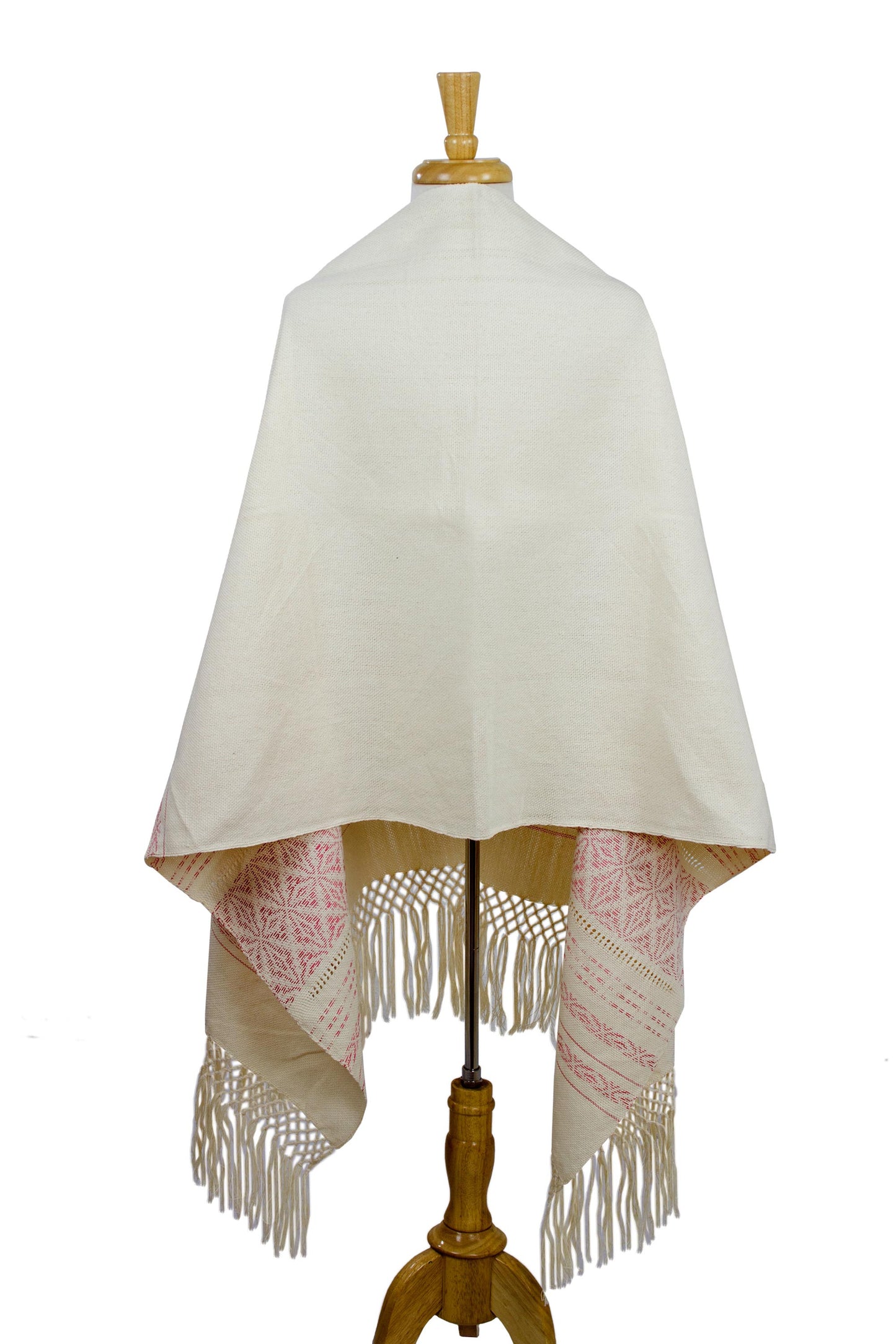 'Pink Stars of Teotitlan' Cotton Handwoven Zapotec Rebozo Shawl