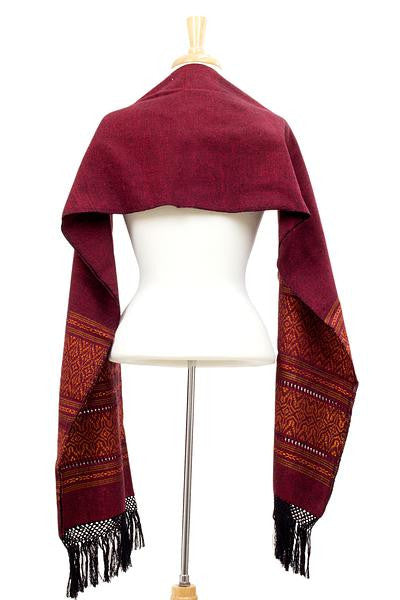 Zapotec cotton rebozo shawl, 'Red Zapotec Treasures'