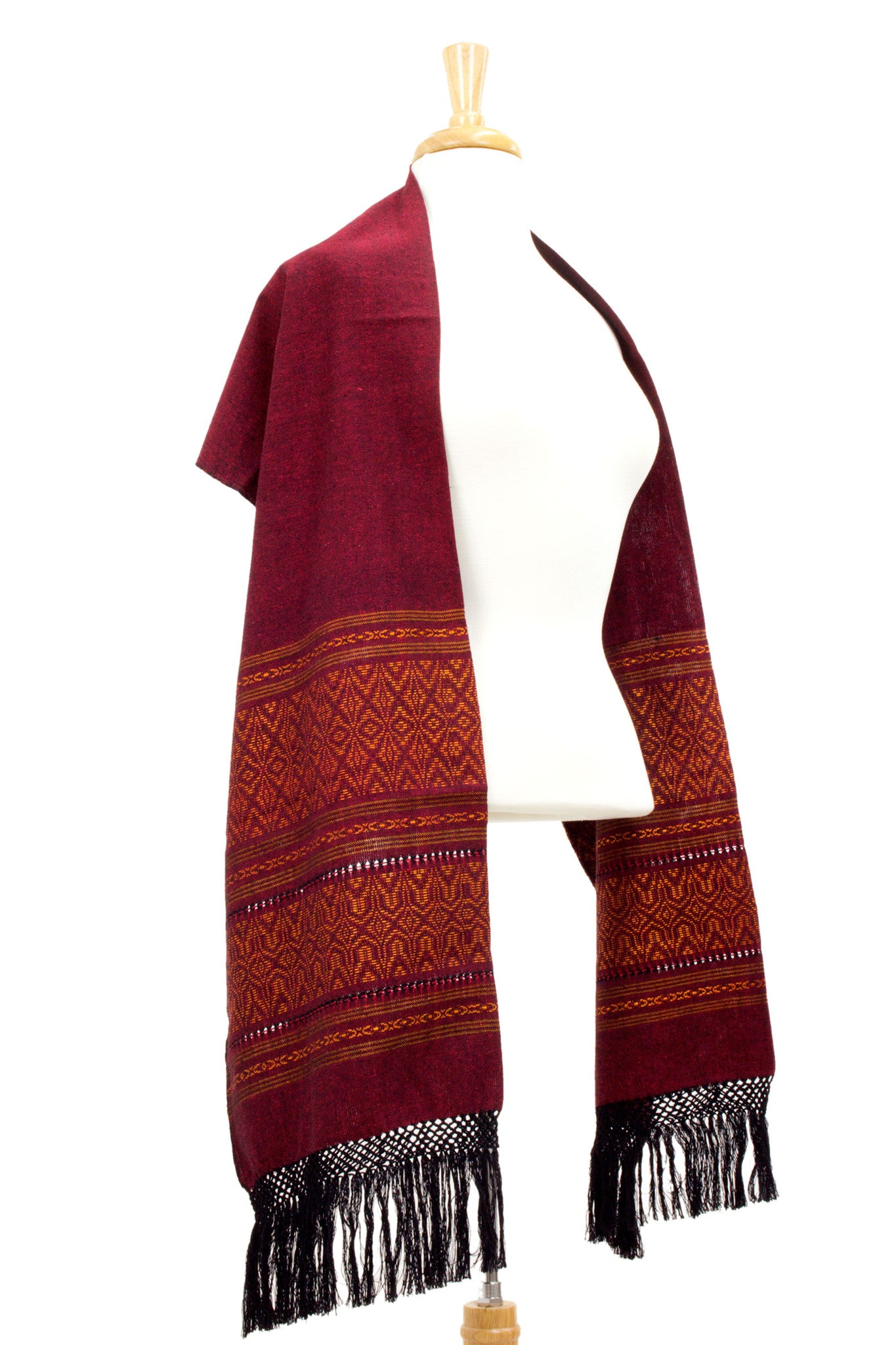 Zapotec cotton rebozo shawl, 'Red Zapotec Treasures'