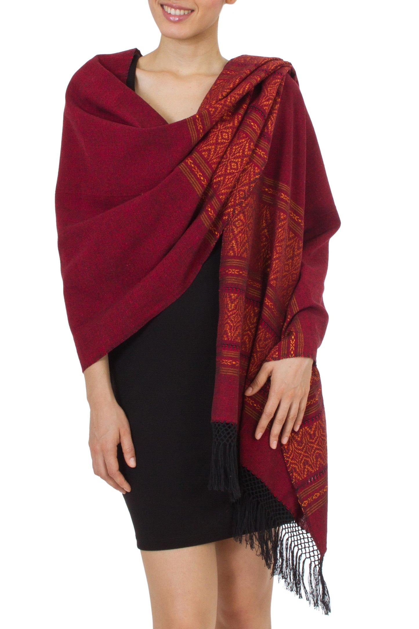 Zapotec cotton rebozo shawl, 'Red Zapotec Treasures'