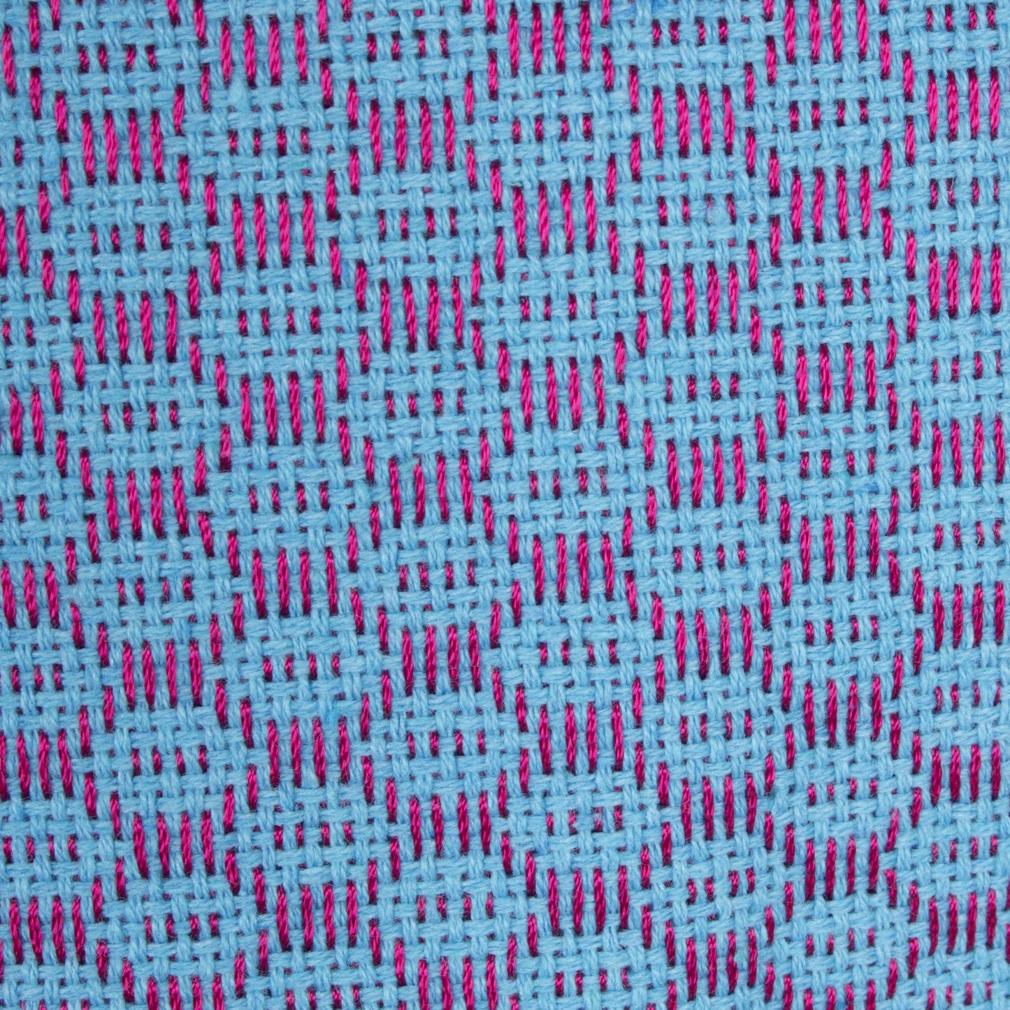 'Sky Fiesta' Handwoven Blue Cotton Zapotec Rebozo Shawl with Pink Motifs