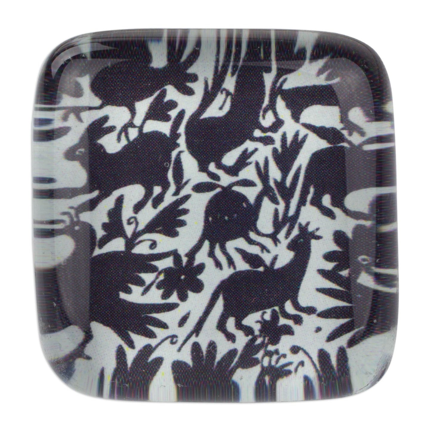'Tenango Wonder' Black and White Hand Crafted Art Glass Silver Cocktail Ring