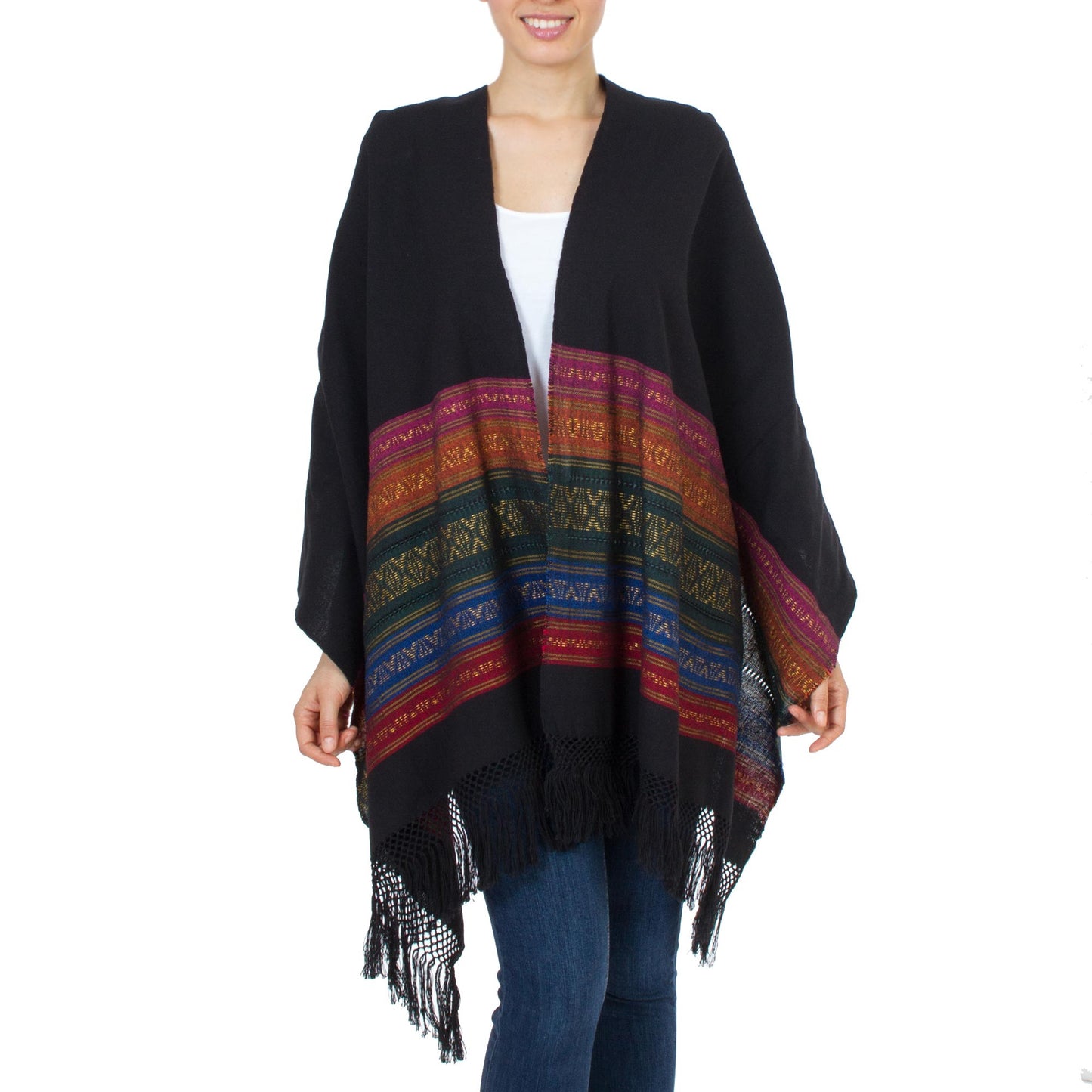 Zapotec Cotton Rebozo Shawl 'Zapotec Night Splendor'