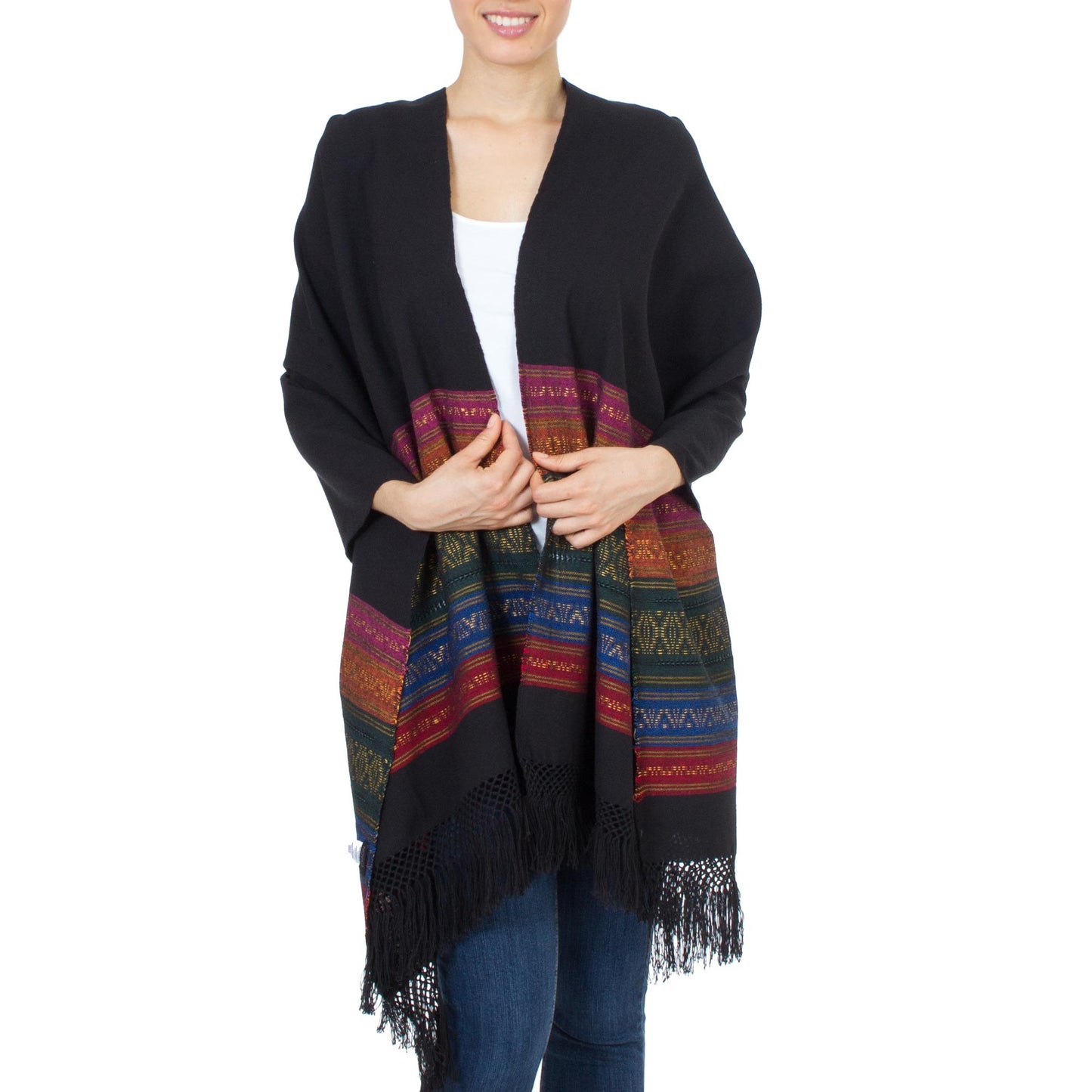 Zapotec Cotton Rebozo Shawl 'Zapotec Night Splendor'