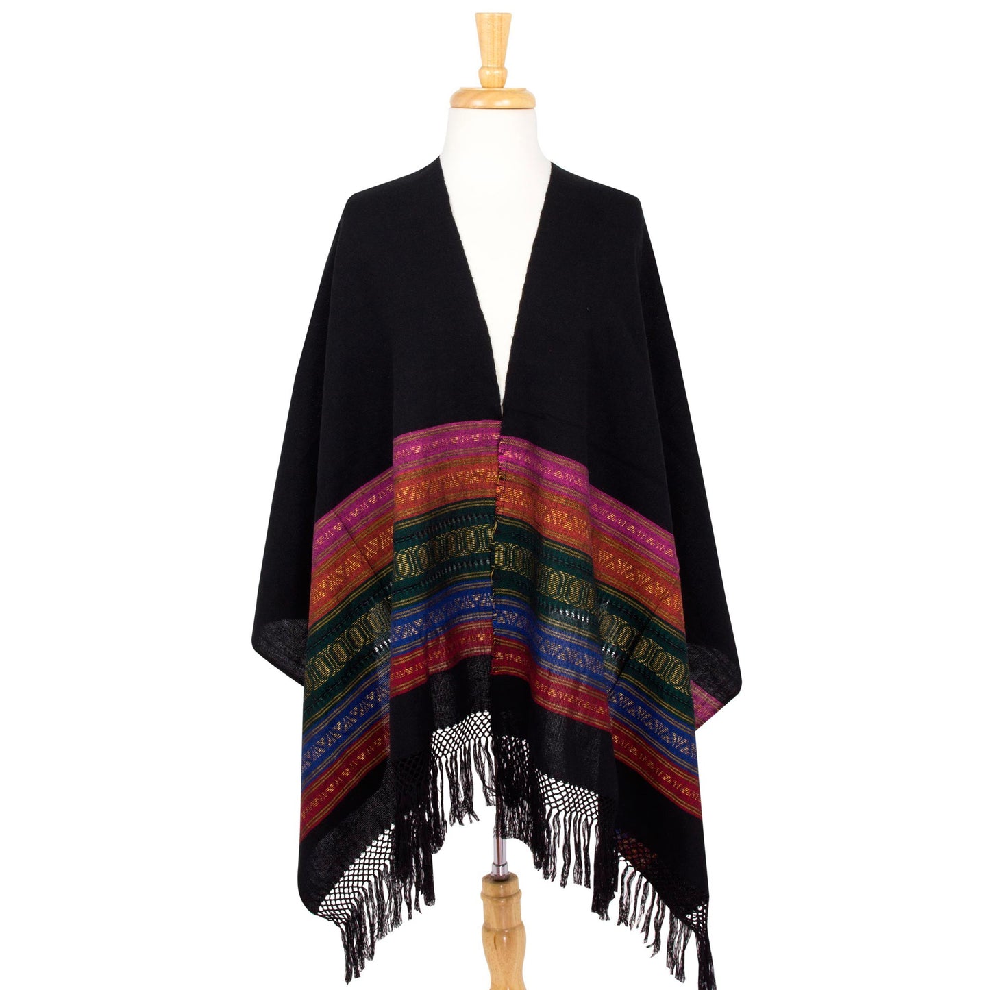 Zapotec Cotton Rebozo Shawl 'Zapotec Night Splendor'