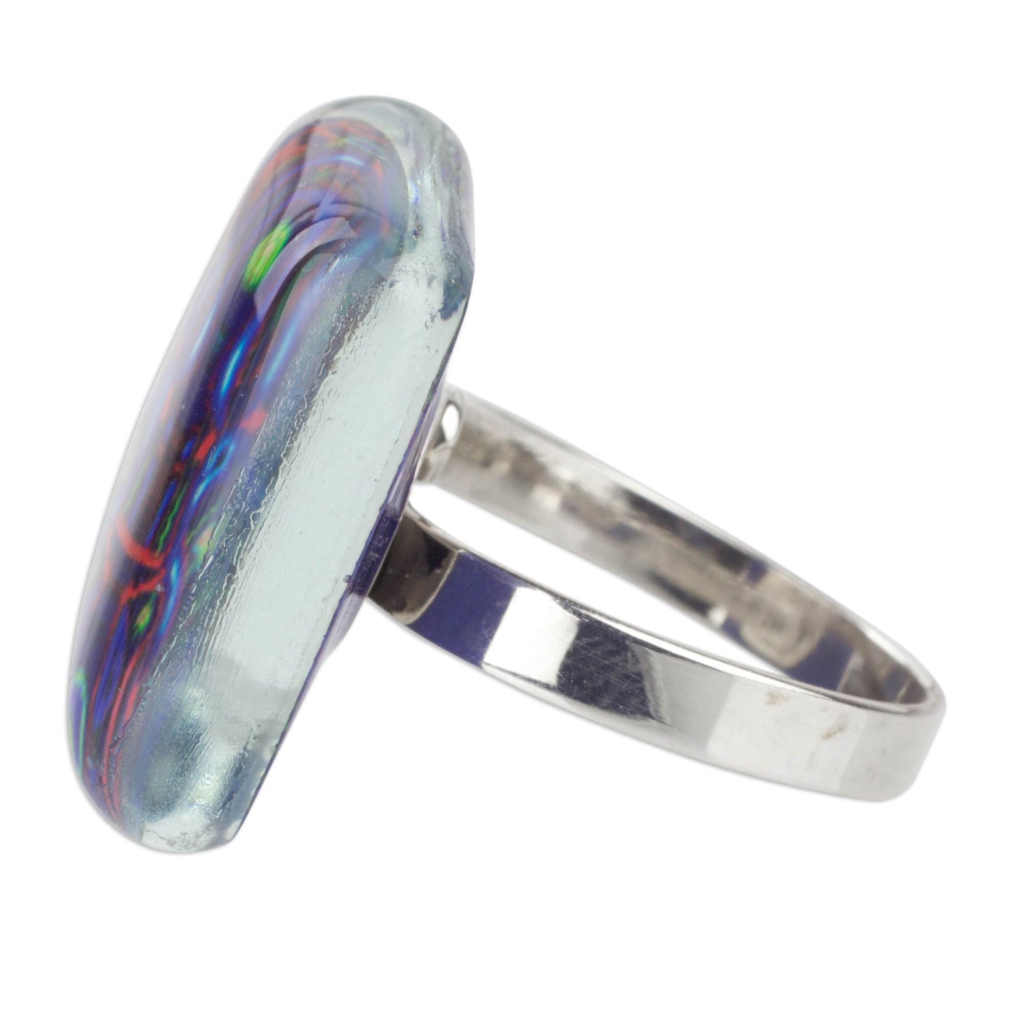 'Blue Huichol' 925 Silver Cocktail Ring with Art Glass