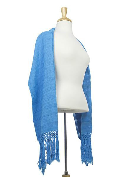 Cotton rebozo shawl, 'Oaxaca Sky'