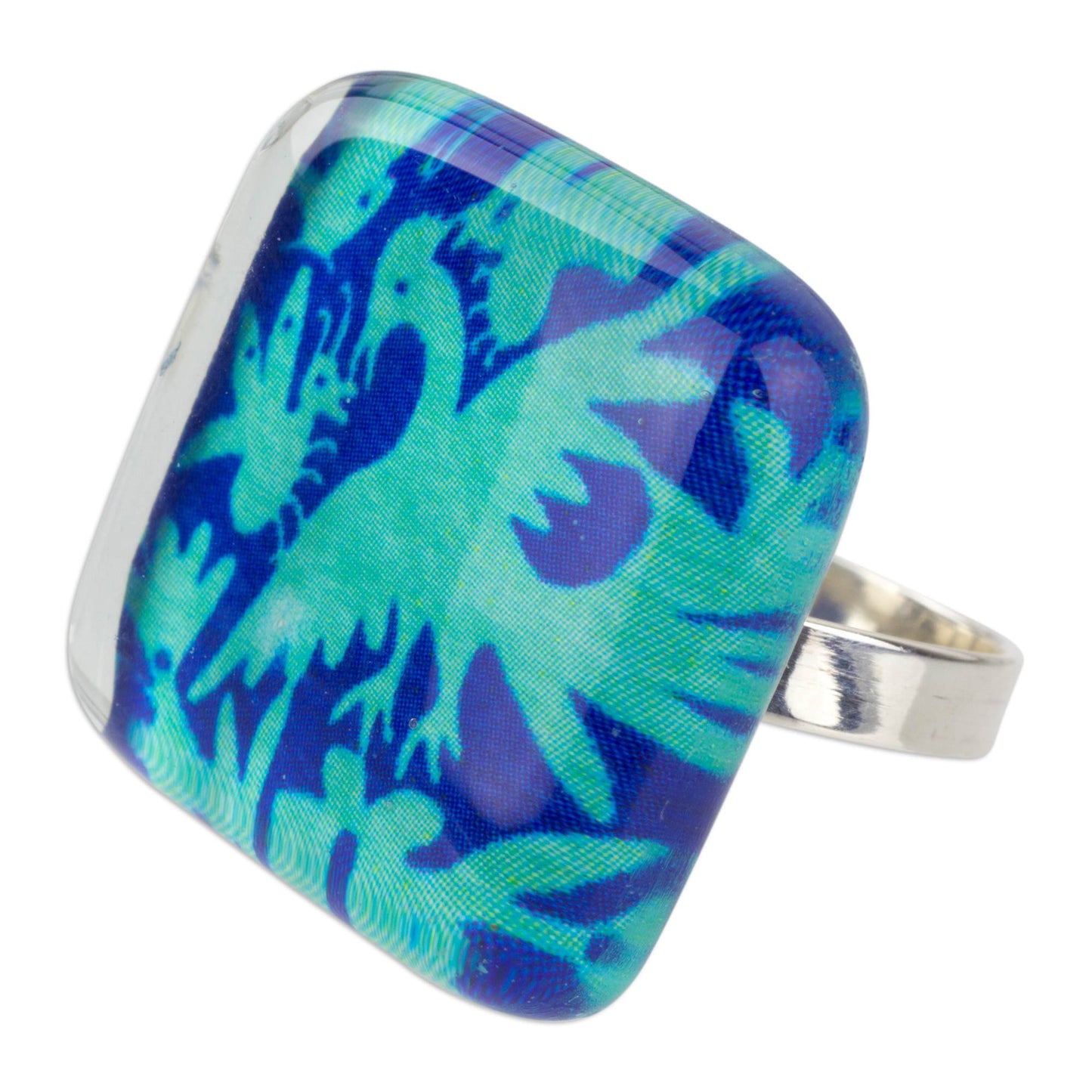 'Blue Tenango' Art Glass & Silver Ring