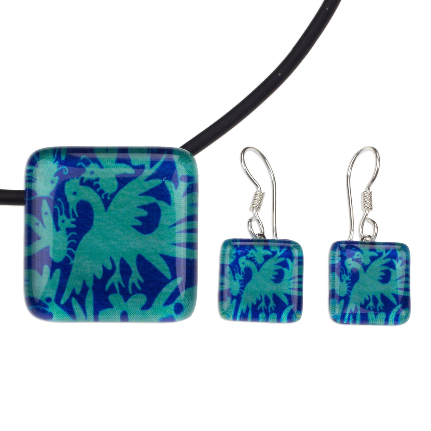 'Blue Tenango' Artisan Crafted Art Glass Jewelry Set