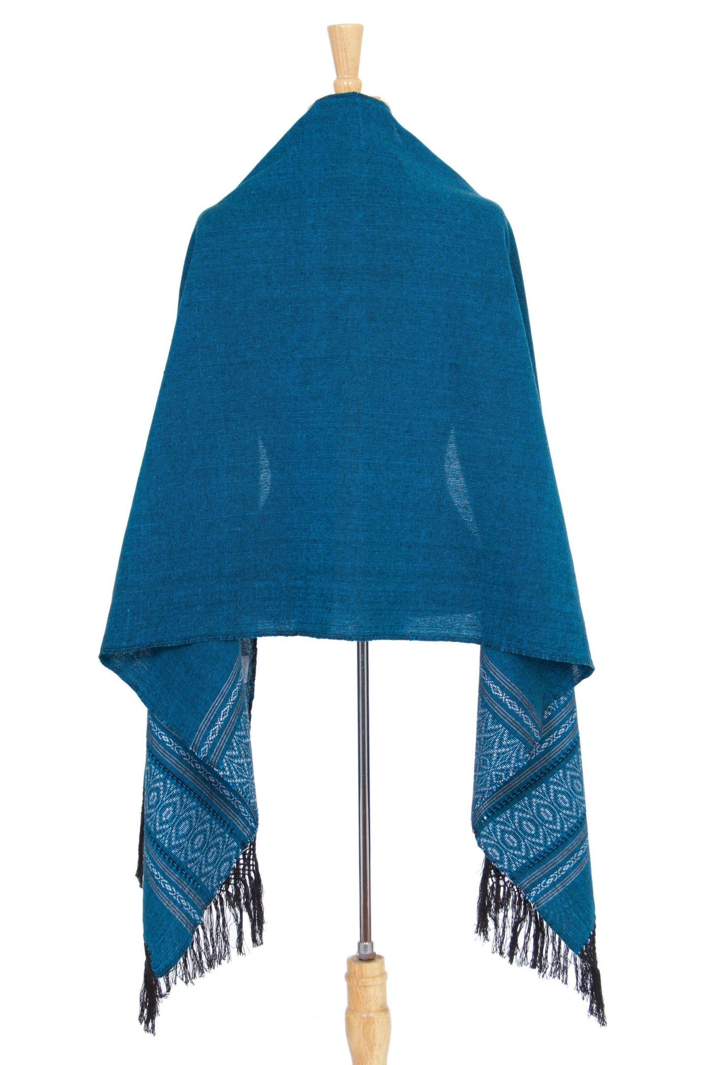 Zapotec cotton rebozo shawl, 'Blue Zapotec Treasures'