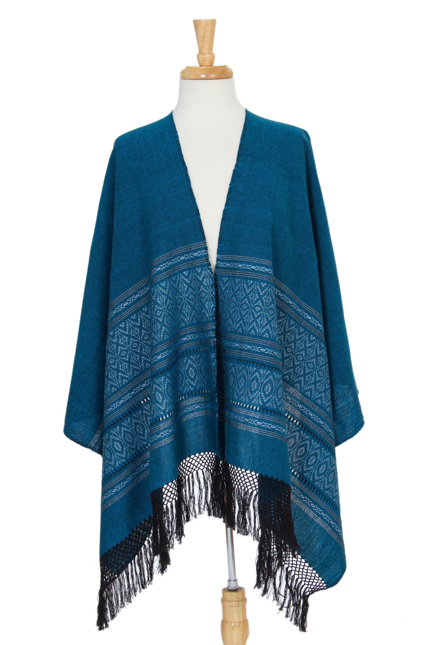 Zapotec cotton rebozo shawl, 'Blue Zapotec Treasures'