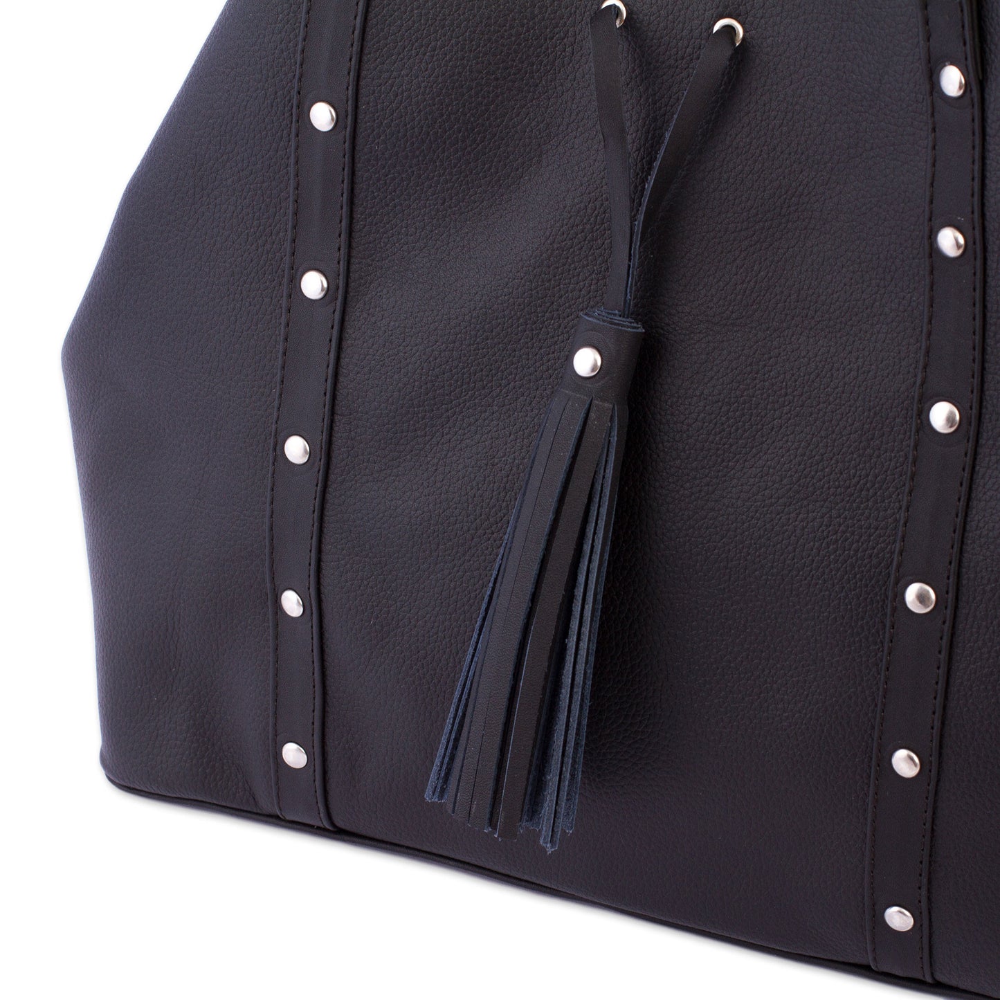 'Confidence' Black Leather Shoulder Bag with Red Striped Lining