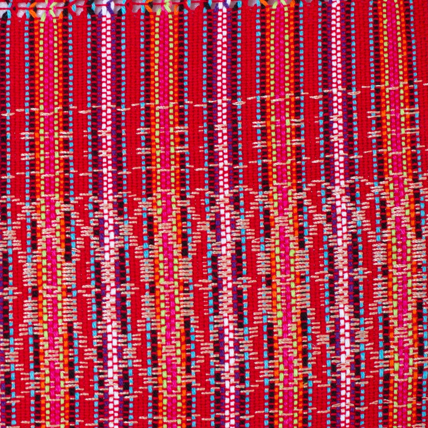 'Crimson Journeys' 100% Cotton Shawl Crimson Stripes from Mexico