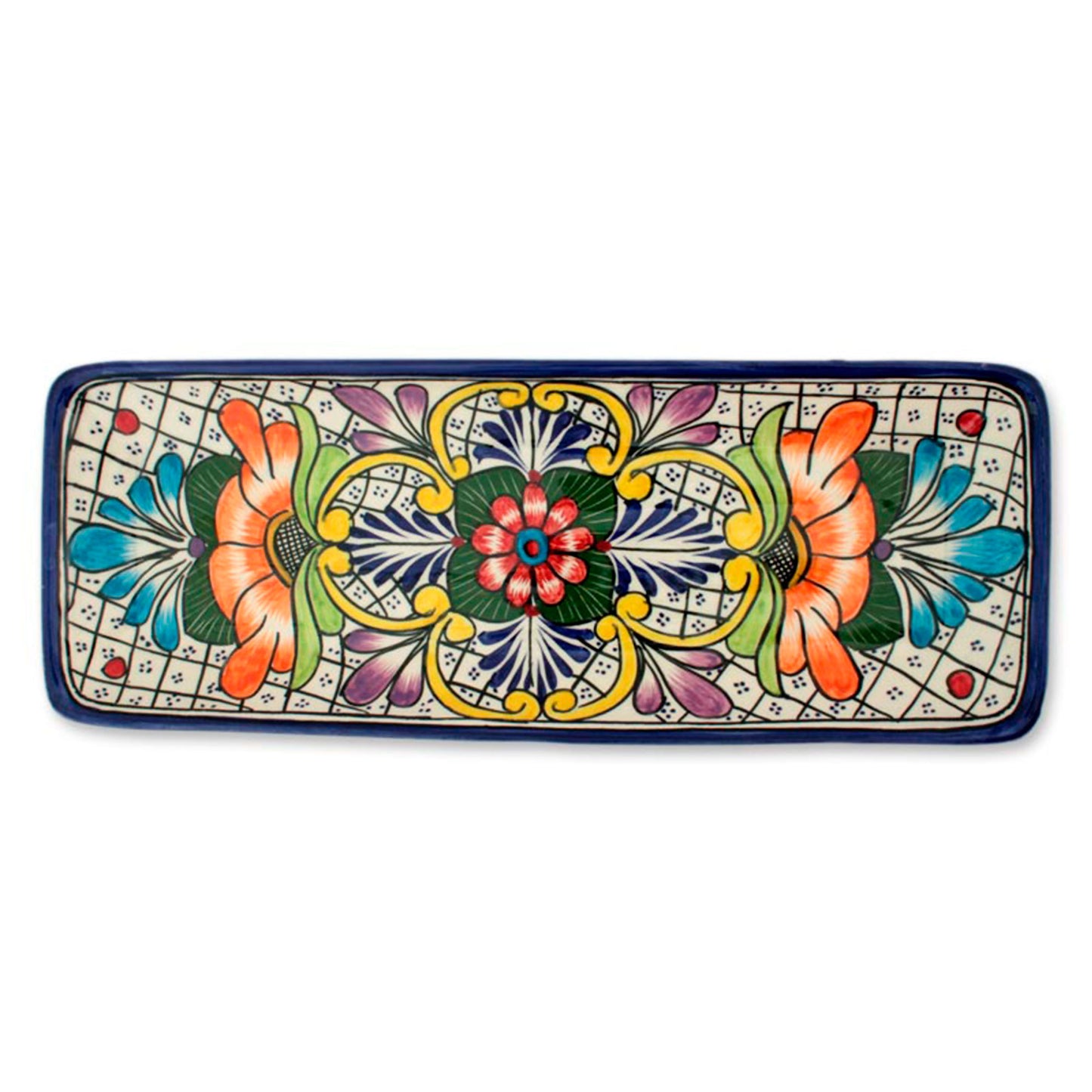 'Guanajuato Flora' Hand Crafted Talavera Style Ceramic Platter