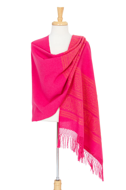 Zapotec cotton rebozo shawl, 'Coral Zapotec Treasures'
