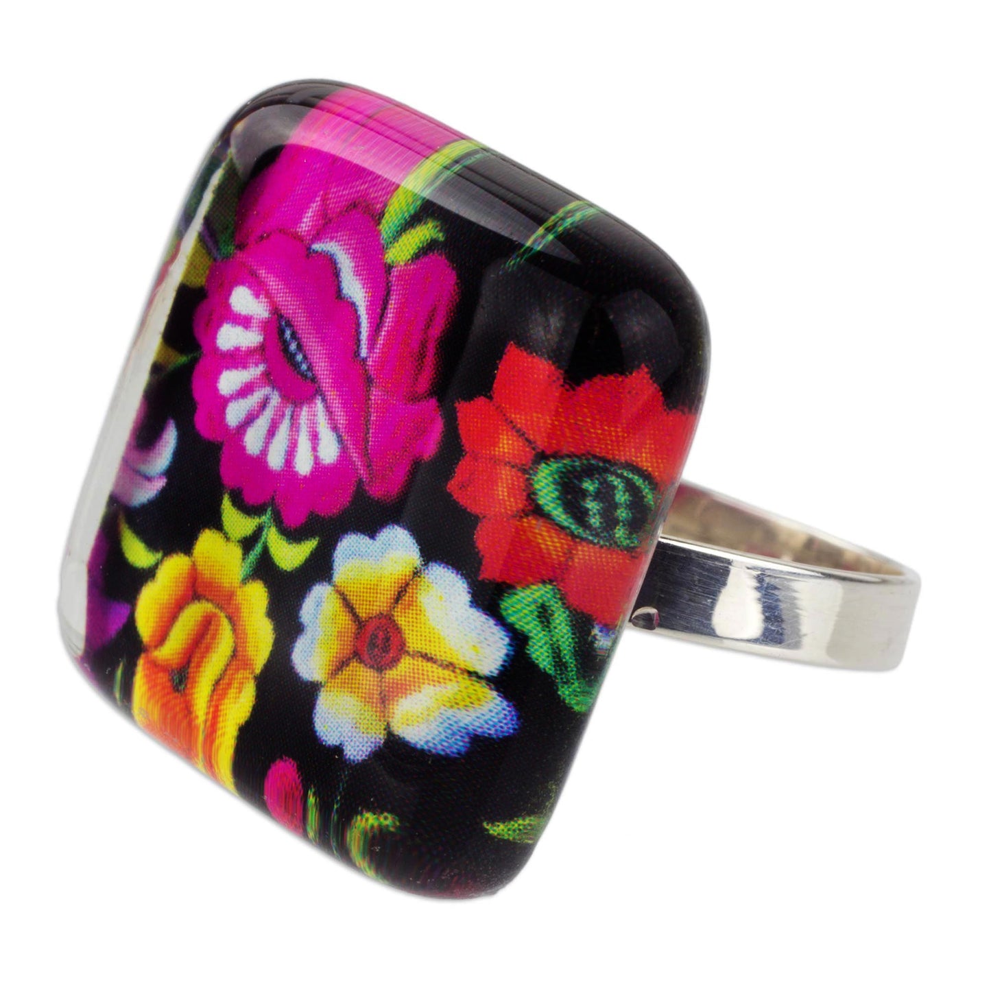 'Oaxaca Bouquet' Art Glass Artisan Crafted Cocktail Ring