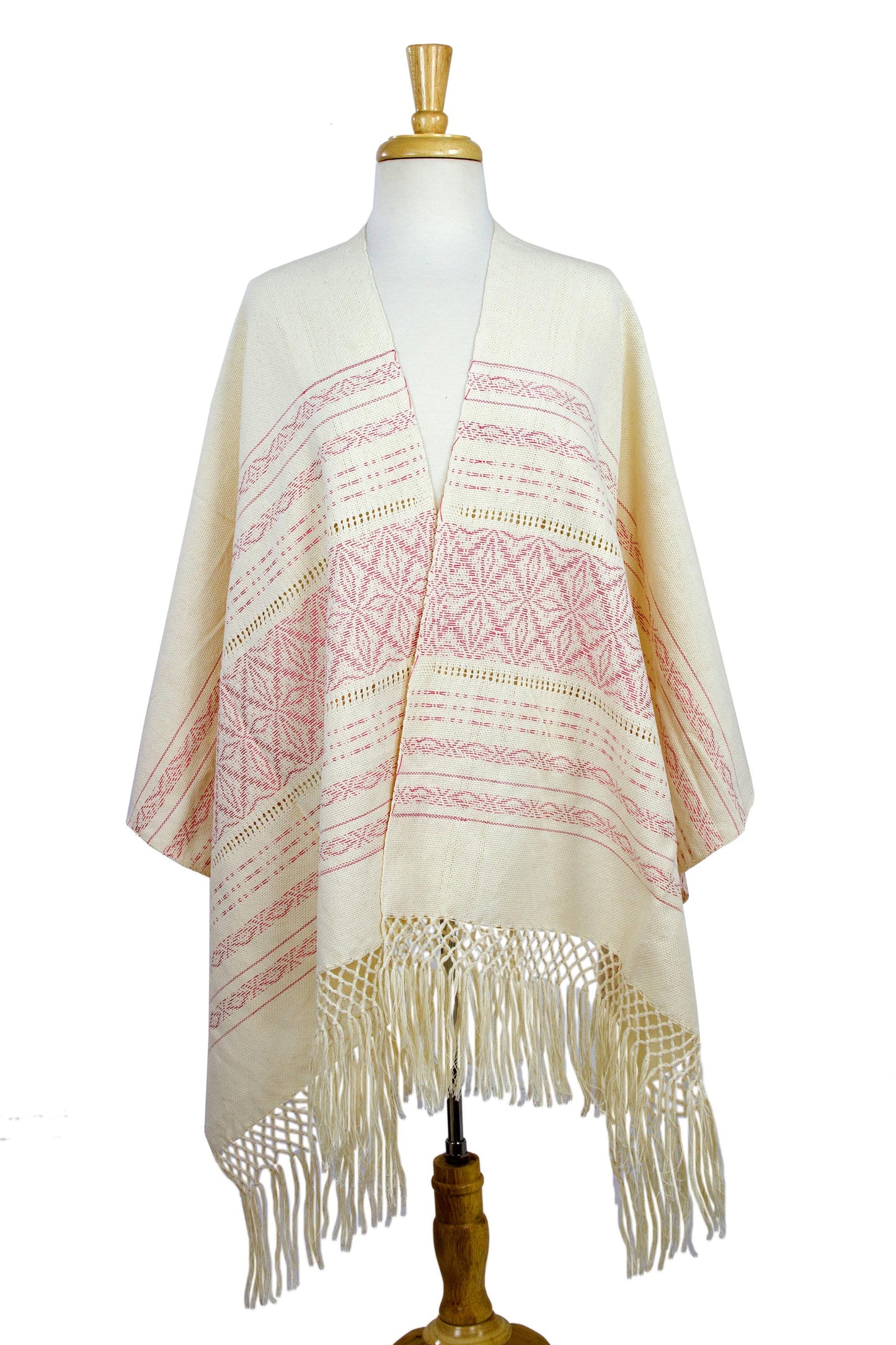 'Pink Stars of Teotitlan' Cotton Handwoven Zapotec Rebozo Shawl