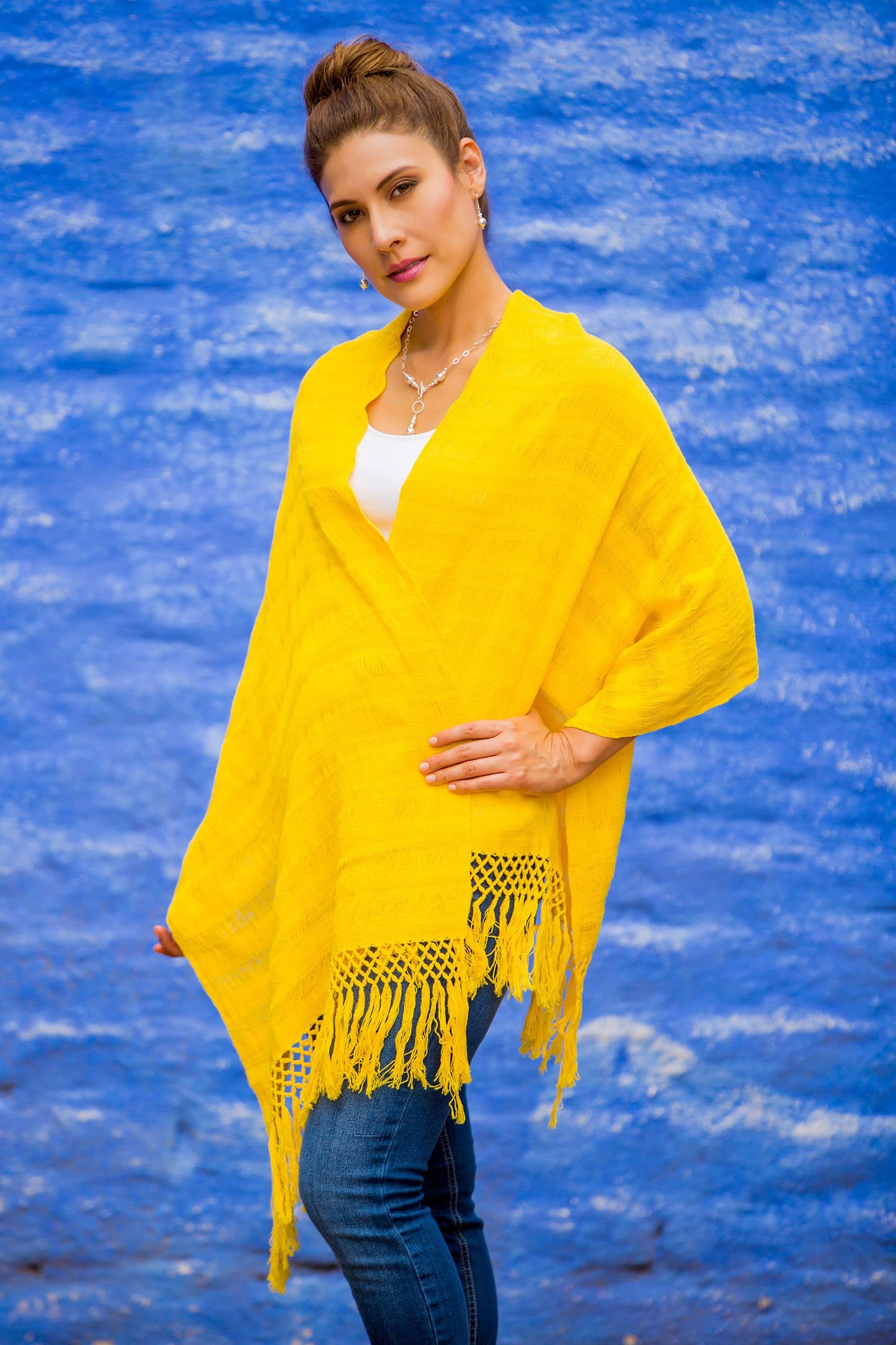 Cotton rebozo shawl, 'Oaxaca Sunlight'