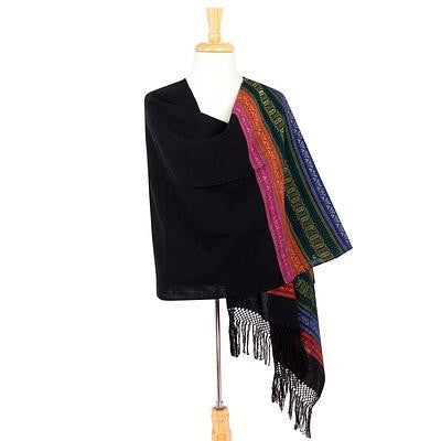 Zapotec Cotton Rebozo Shawl 'Zapotec Night Splendor'